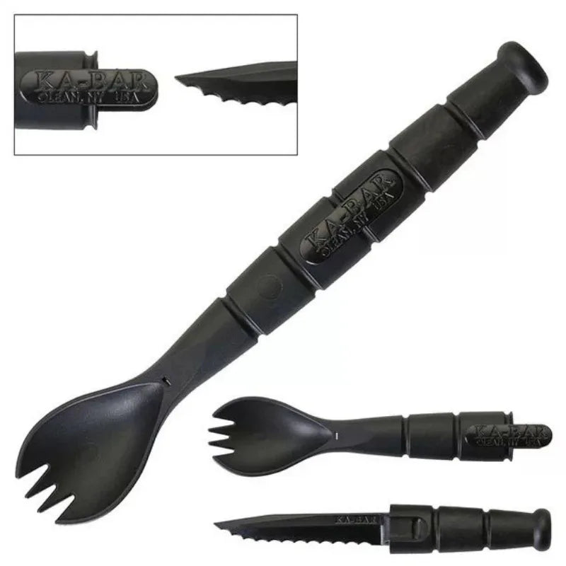 Set posate EDC mini tattico multifunzione coltello forchetta cucchiaio campeggio