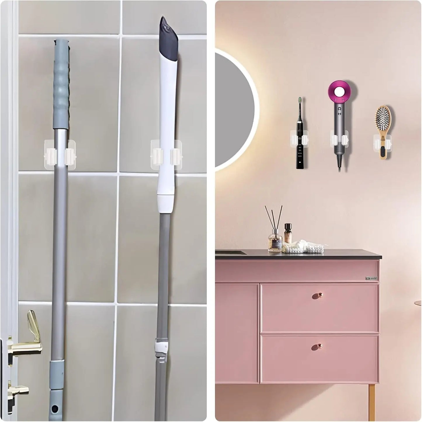 Portascope autoadesivo senza forare - Porta scopa/mocio organizer cucina bagno