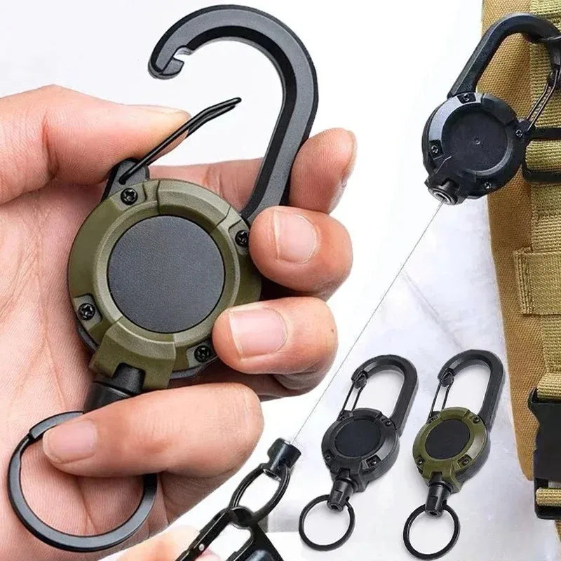 Porta badge retrattile robusto cavo acciaio antifurto clip portachiavi camping