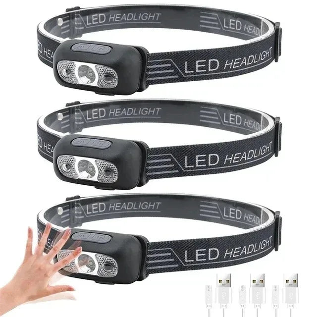 Lampada frontale ricaricabile 8 LED sensore movimento ultra luminosa campeggio