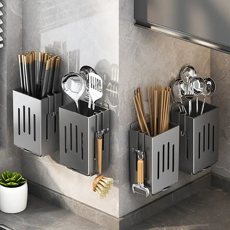 Porta Posate/Bacchette da Parete 1-2 Pz Senza Fori Scolaposate con Gancio
