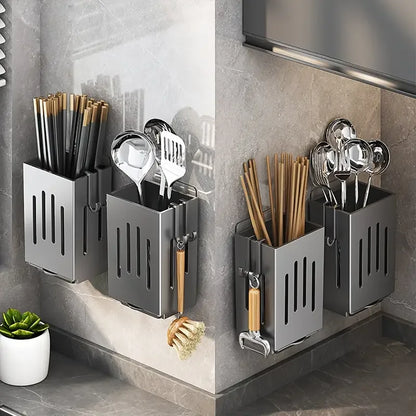 Porta Posate/Bacchette da Parete 1-2 Pz Senza Fori Scolaposate con Gancio