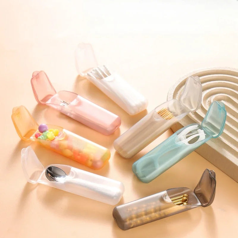 Dispenser filo interdentale tascabile con stuzzicadenti capsula multicolore