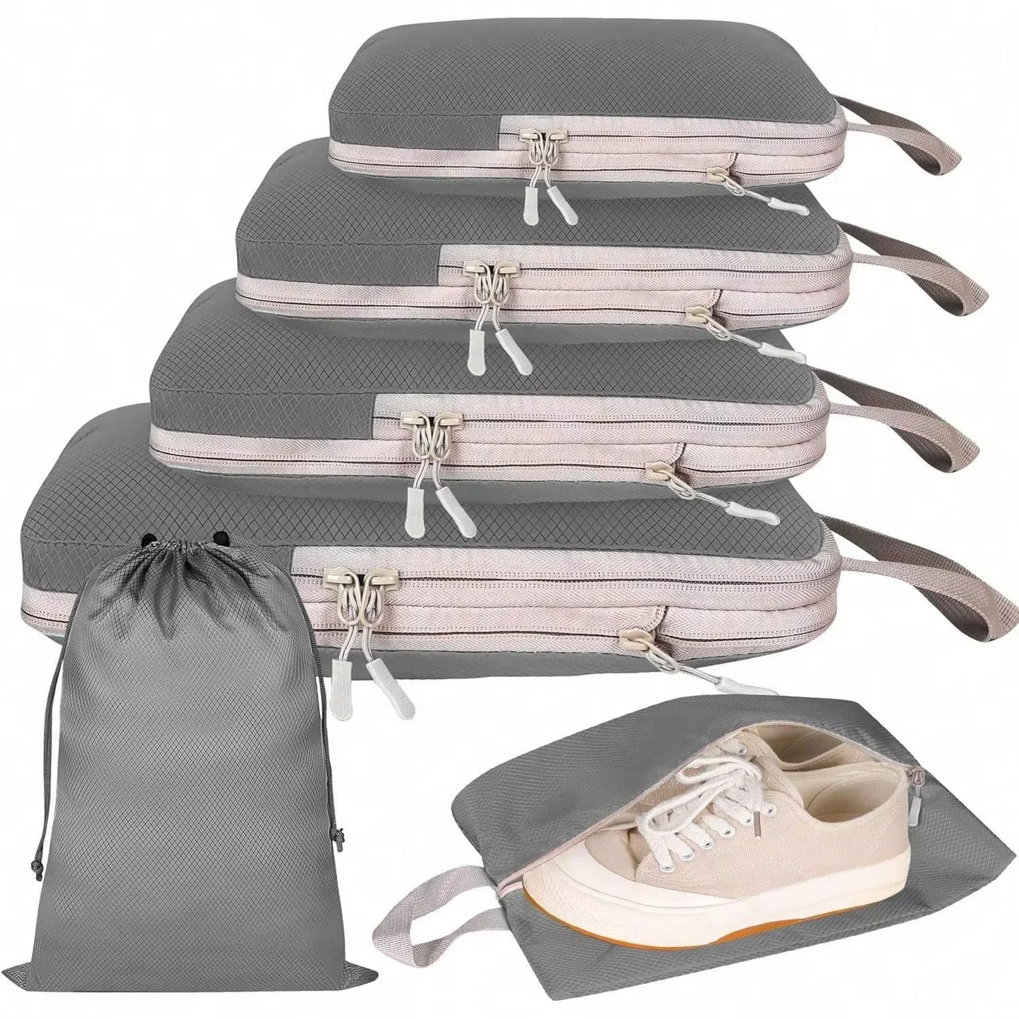 Set 4/6 Cubi Organizzatori per Valigia - Compressibili Impermeabili Nylon
