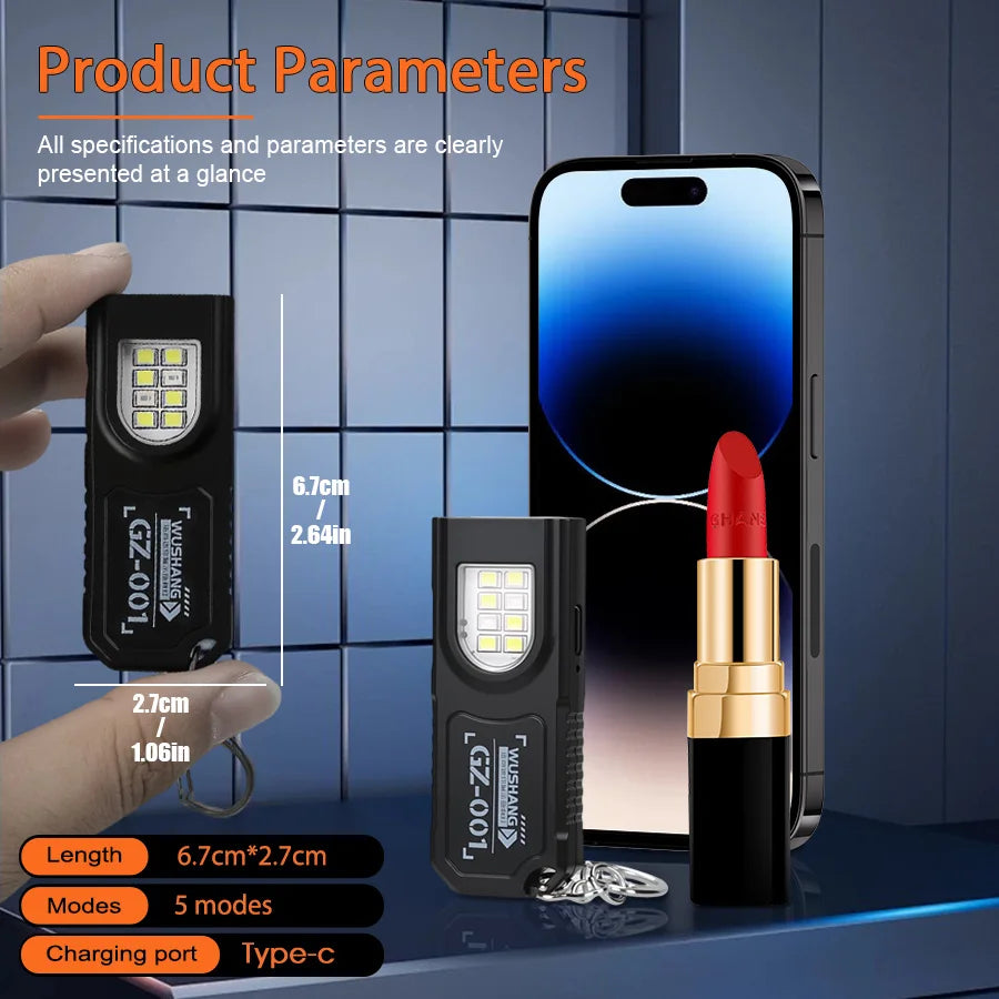 Mini Torcia LED COB Ricaricabile USB Portachiavi Impermeabile Tascabile