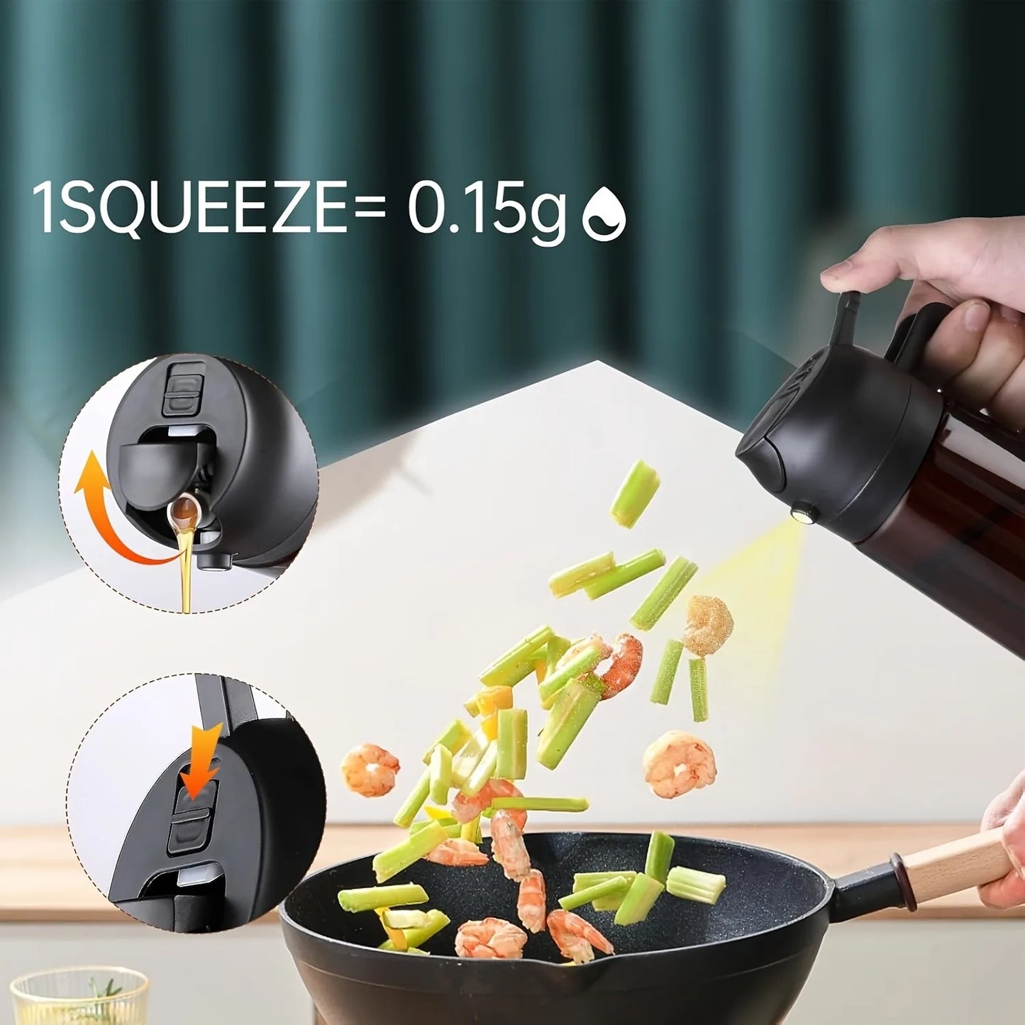 Dispenser Olio 470ml Vetro Ambrato 2-in-1 Spruzzino/Dosatore Cucina
