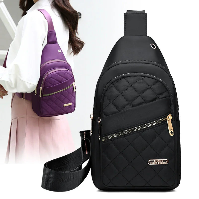 Borsa a tracolla petto donna grande capacità ricamata multitasche outdoor casual