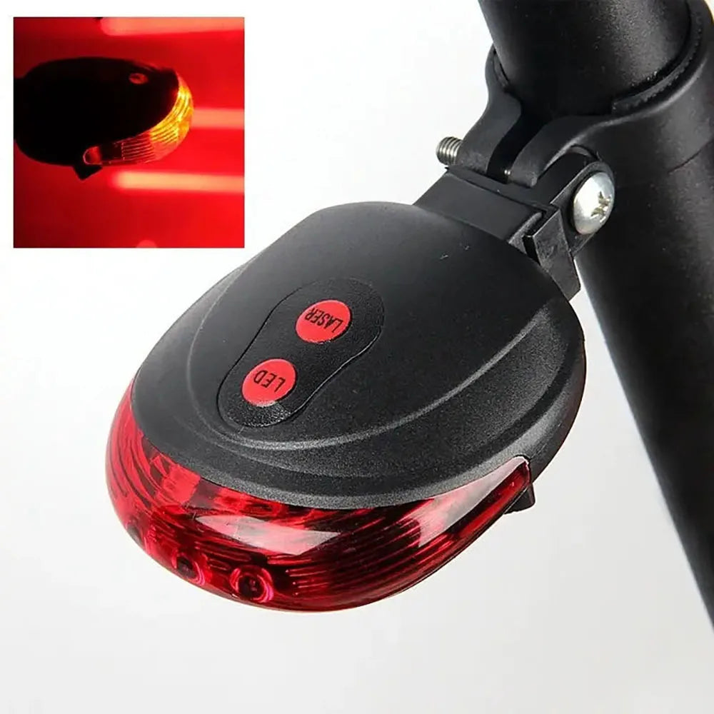 Luce posteriore bici 5 LED + Laser impermeabile sicurezza notte