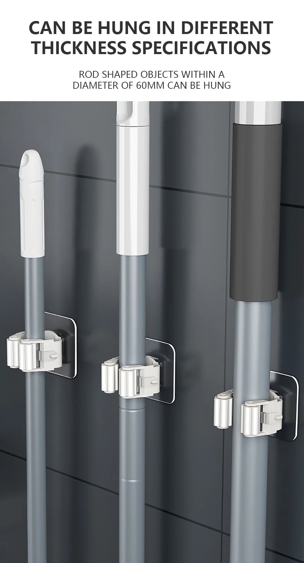 Portascope autoadesivo senza forare - Porta scopa/mocio organizer cucina bagno