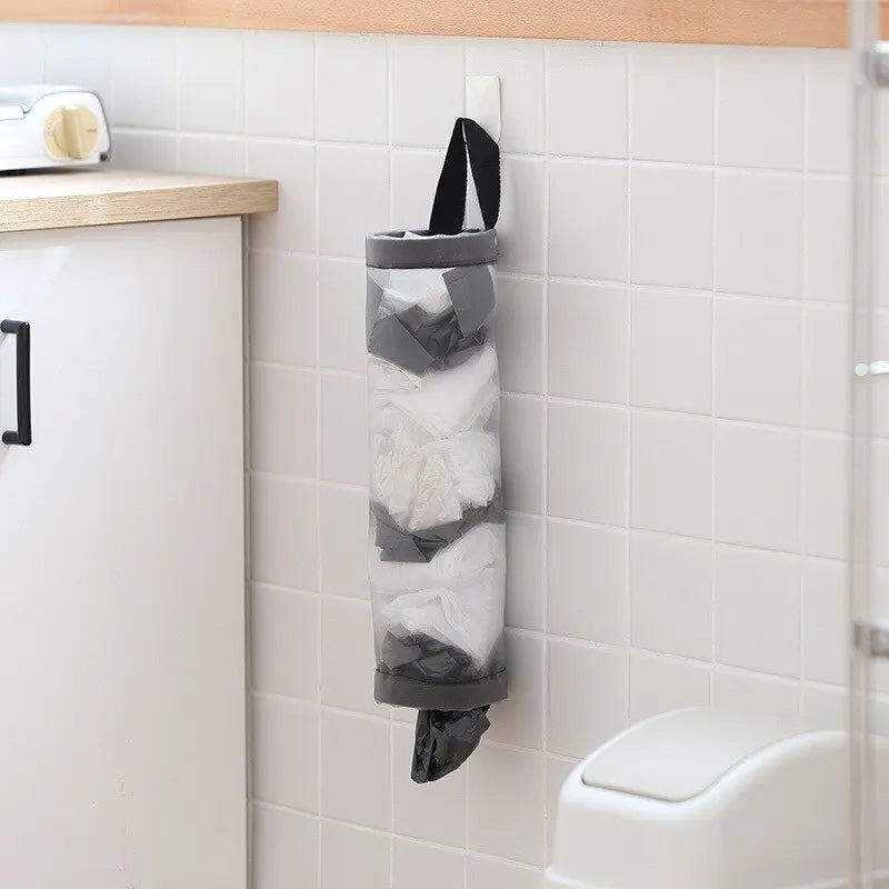 Dispenser sacchetti cucina da parete in rete grigio salvaspazio