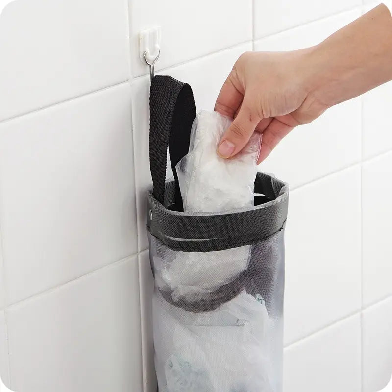 Dispenser sacchetti cucina da parete in rete grigio salvaspazio