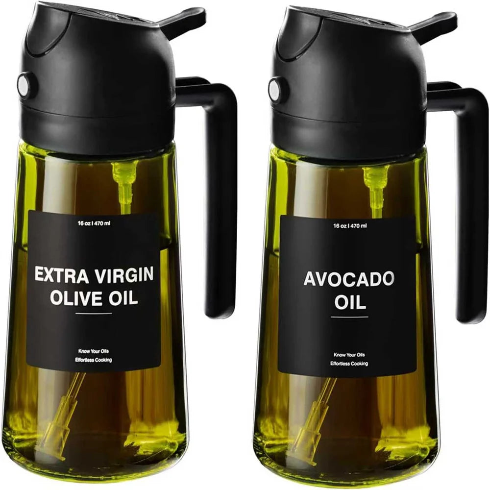 Olio spray 470ml Dispenser 2in1 Olio d'Oliva Bottiglia vetro con etichette