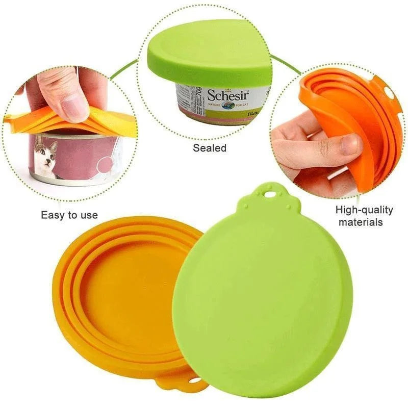 Set 3 Coperchi Silicone Riutilizzabili per Scatolette Cibo Gatto/Cane 6.5-8.5 cm