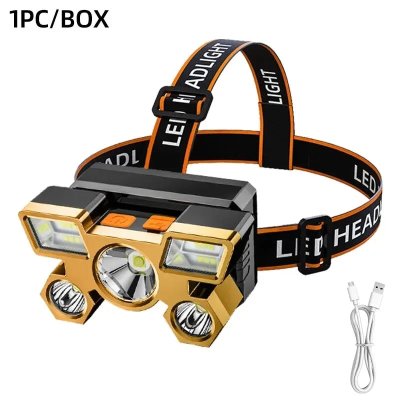 Lampada frontale LED ricaricabile USB potente pesca campeggio caccia trekking