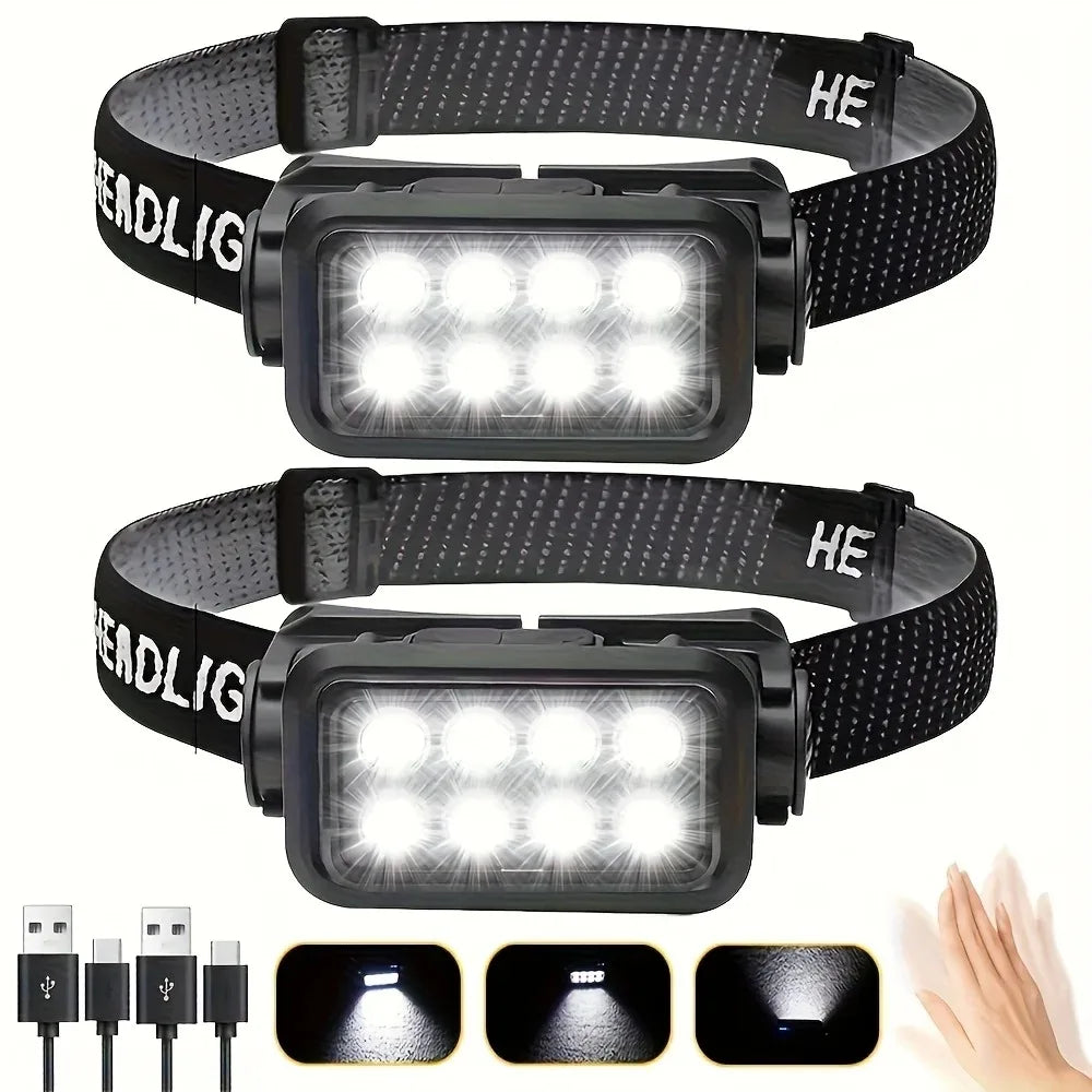 Lampada frontale ricaricabile 8 LED sensore movimento ultra luminosa campeggio