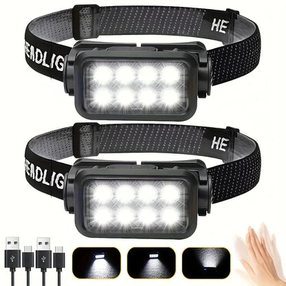 Lampada frontale ricaricabile 8 LED sensore movimento ultra luminosa campeggio