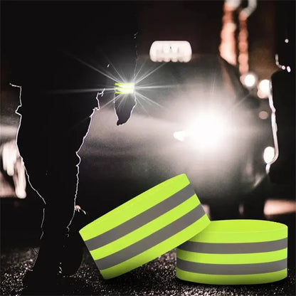 Set 4pz fasce riflettenti polso caviglia braccio gamba alta visibilità