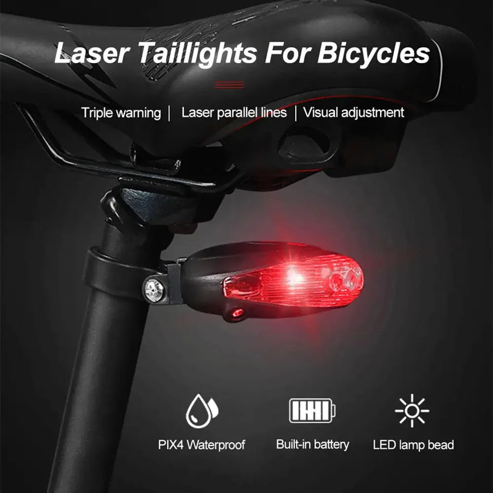 Luce posteriore bici 5 LED + Laser impermeabile sicurezza notte