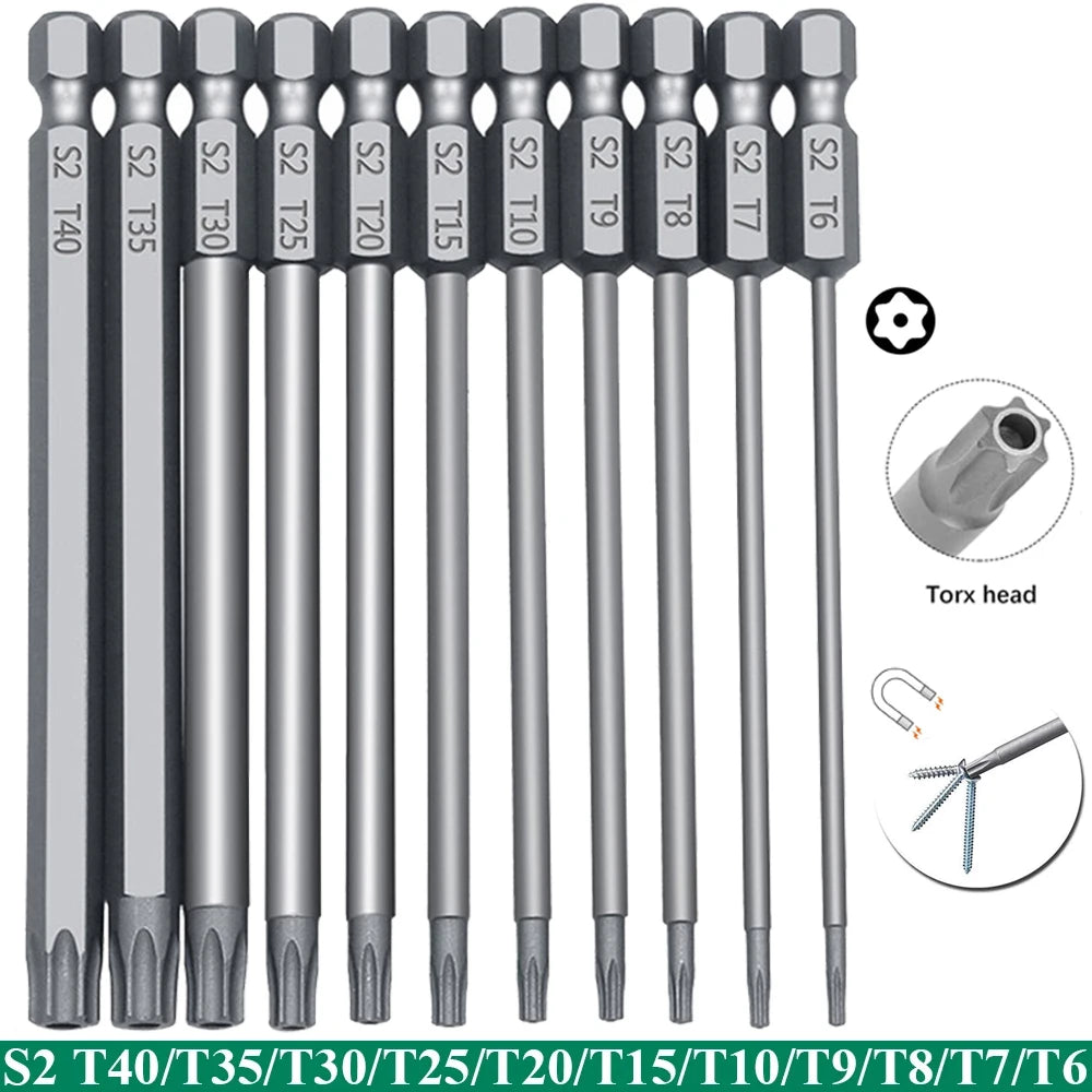 Set 11 Bit Torx Sicurezza S2 Magnetici Star Shark T6-T40