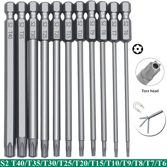 Set 11 Bit Torx Sicurezza S2 Magnetici Star Shark T6-T40