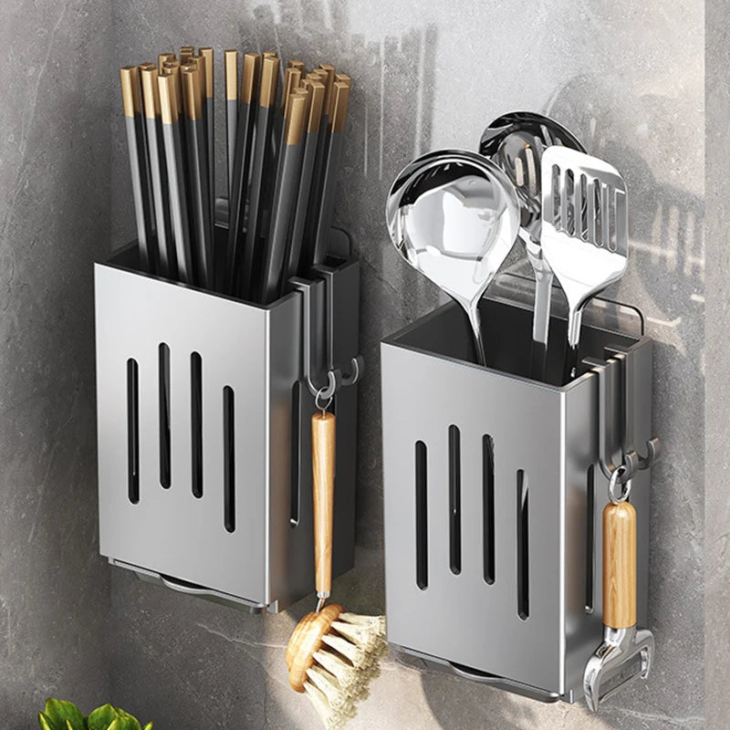 Porta Posate/Bacchette da Parete 1-2 Pz Senza Fori Scolaposate con Gancio