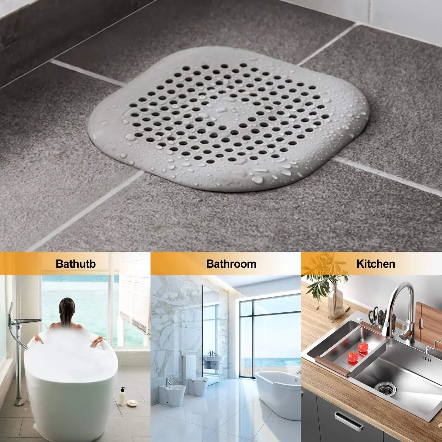 Tappo Scarico Silicone Filtro Salvacapelli per Lavabo Doccia Cucina Bagno