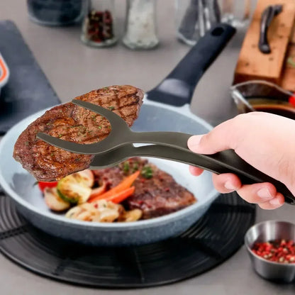 Pinza cucina 2-in-1 spatola nylon antiaderente antigraffio per uova e bistecca