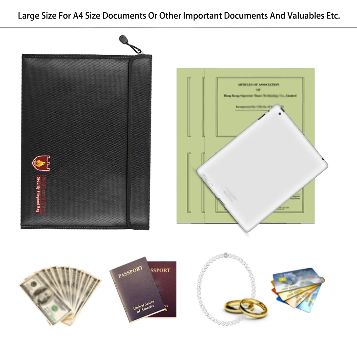 Porta Documenti A4 Ignifugo Impermeabile con Zip - Custodia per Contratti