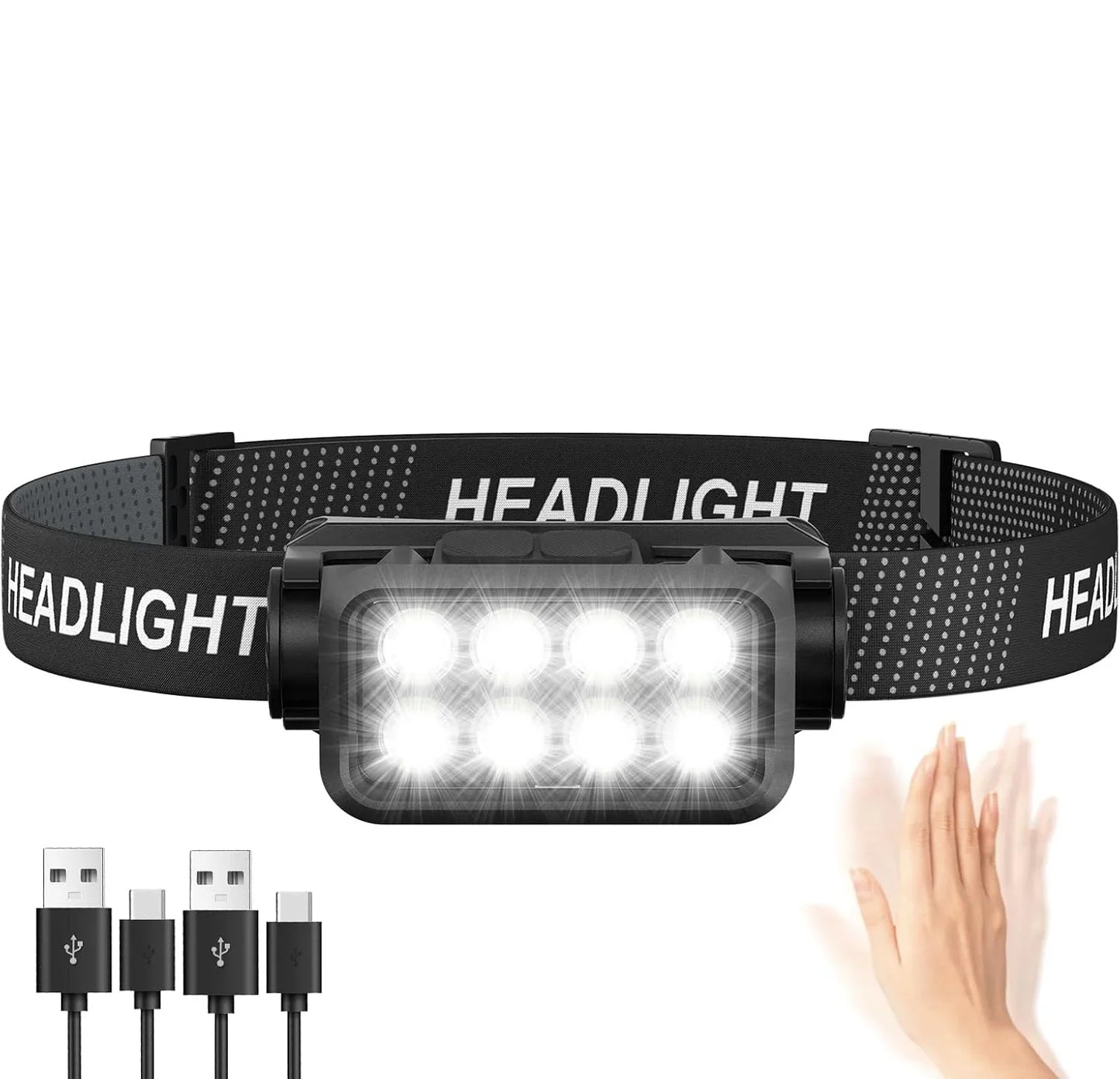 Lampada frontale ricaricabile 8 LED sensore movimento ultra luminosa campeggio