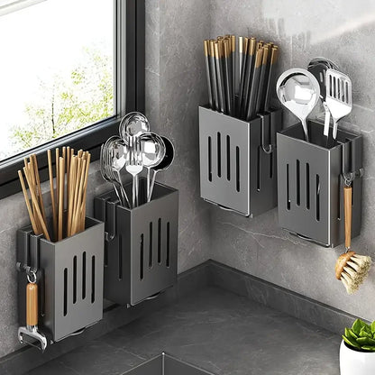 Porta Posate/Bacchette da Parete 1-2 Pz Senza Fori Scolaposate con Gancio