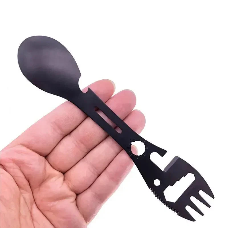Coltellino Multifunzione EDC con Fischietto Spork Apribottiglie Chiave Survival