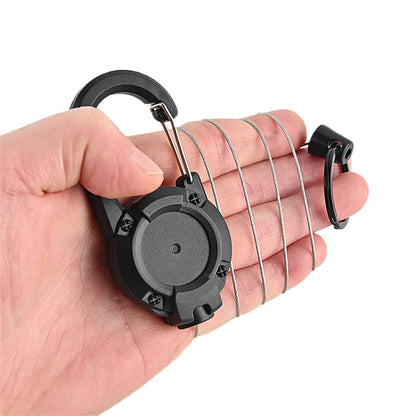 Porta badge retrattile robusto cavo acciaio antifurto clip portachiavi camping