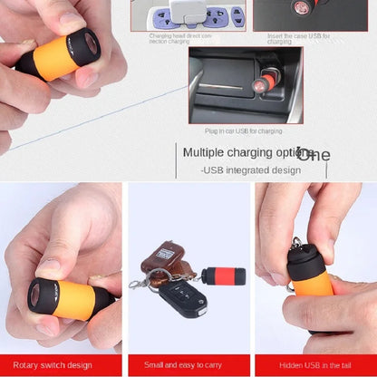 Torcia LED tascabile micro portachiavi ricaricabile USB impermeabile