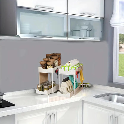 Organizer Sottolavello Estraibile 2 Ripiani Salvaspazio 5 Ganci Cucina/Bagno