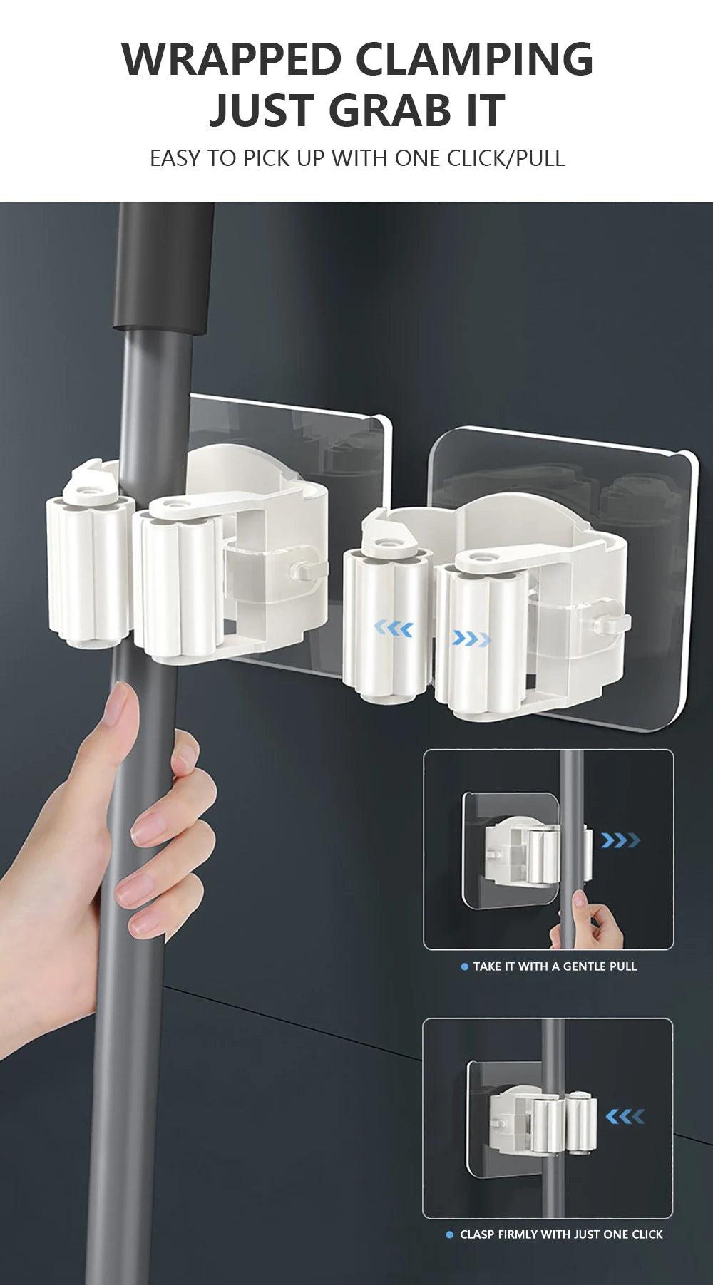 Portascope autoadesivo senza forare - Porta scopa/mocio organizer cucina bagno