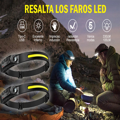 Lampada Frontale LED XPE+COB Ricaricabile USB Impermeabile Camping Pesca 1/10pz
