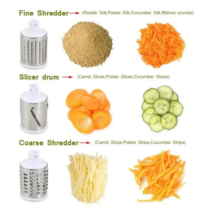 Affettatrice manuale 3 tamburi - grattugia formaggio aglio patate