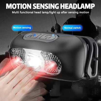 Lampada frontale ricaricabile 8 LED sensore movimento ultra luminosa campeggio