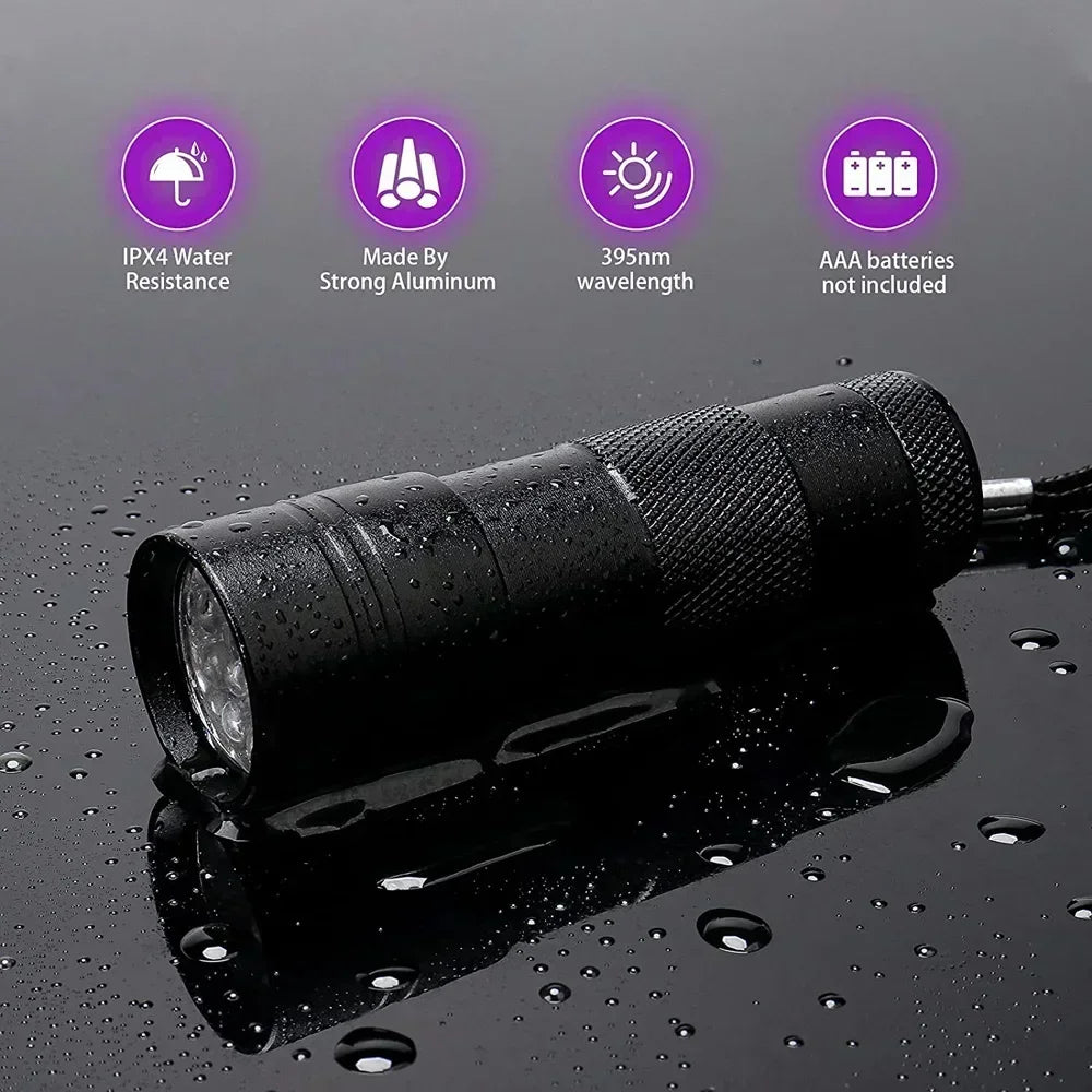Torcia UV 395nm 9-12LED tascabile Blacklight rileva urine cane macchie cimici