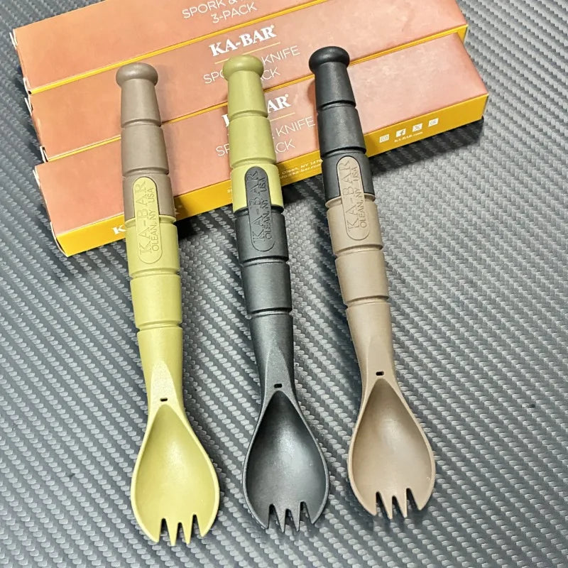Set posate EDC mini tattico multifunzione coltello forchetta cucchiaio campeggio
