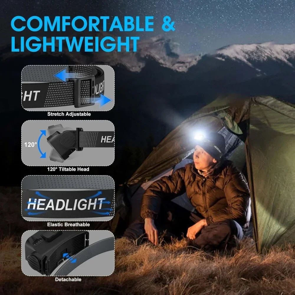 Lampada frontale ricaricabile 8 LED sensore movimento ultra luminosa campeggio
