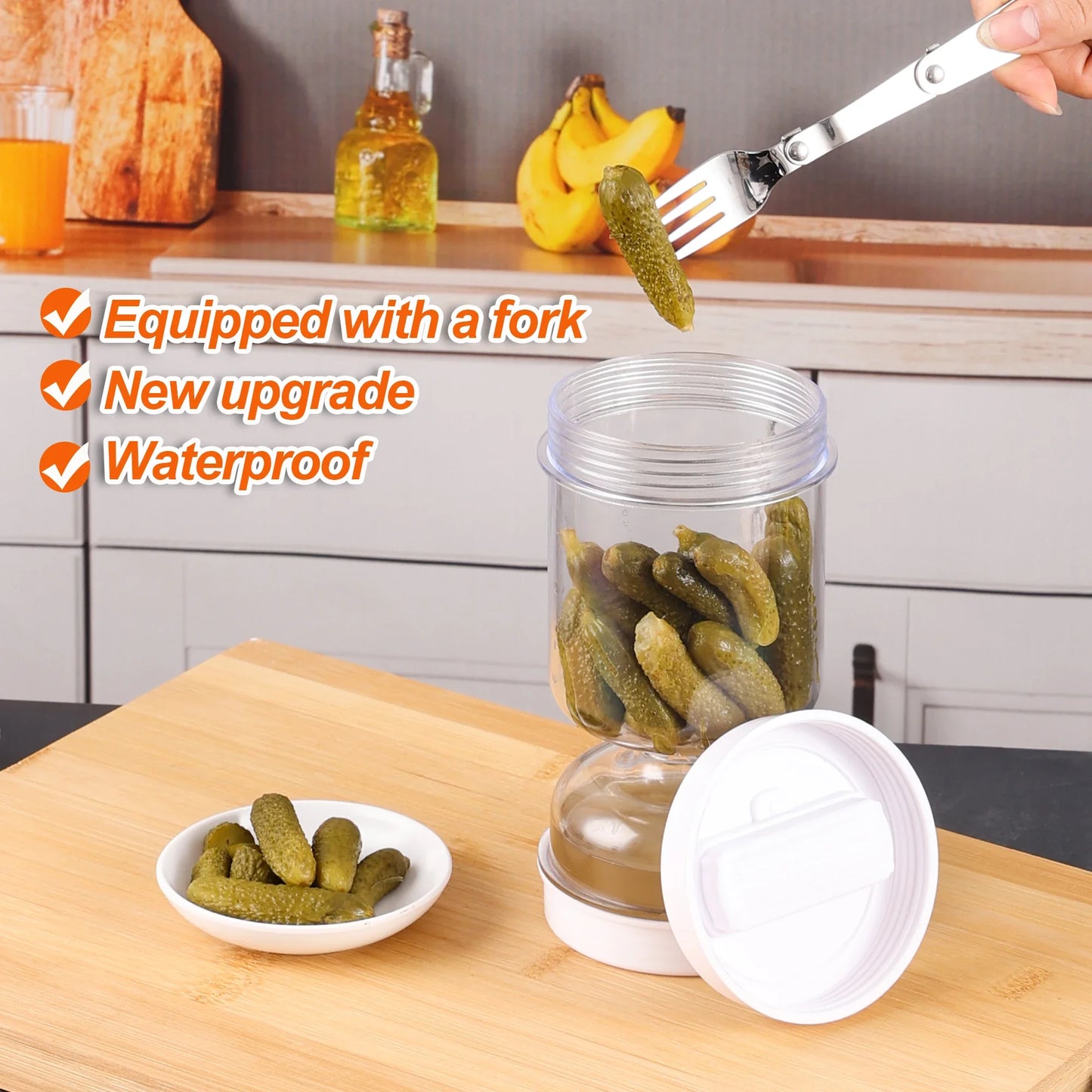 Barattolo Sottaceti con Forchette - Dispenser Olive e Cetrioli Sgocciolatoio