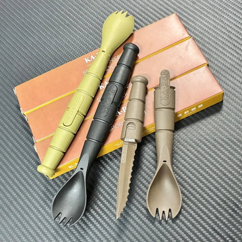 Set posate EDC mini tattico multifunzione coltello forchetta cucchiaio campeggio