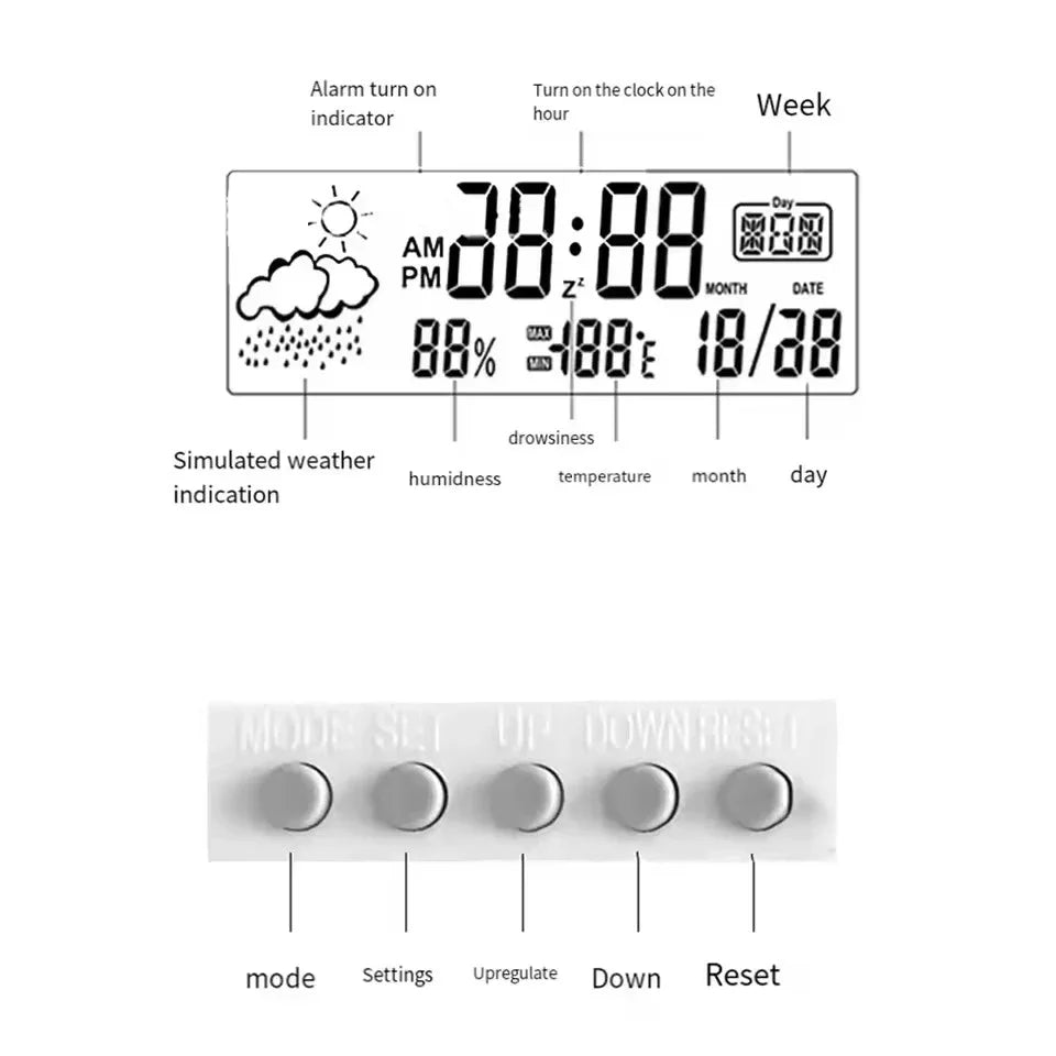 Stazione Meteo Digitale LED - Orologio, Termometro e Igrometro per Casa