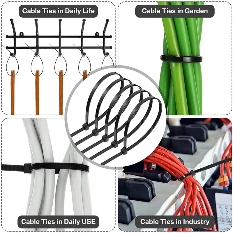 1000 pezzi Fascette Nylon Autobloccanti per Cavi Zip Tie Fissaggio Ufficio