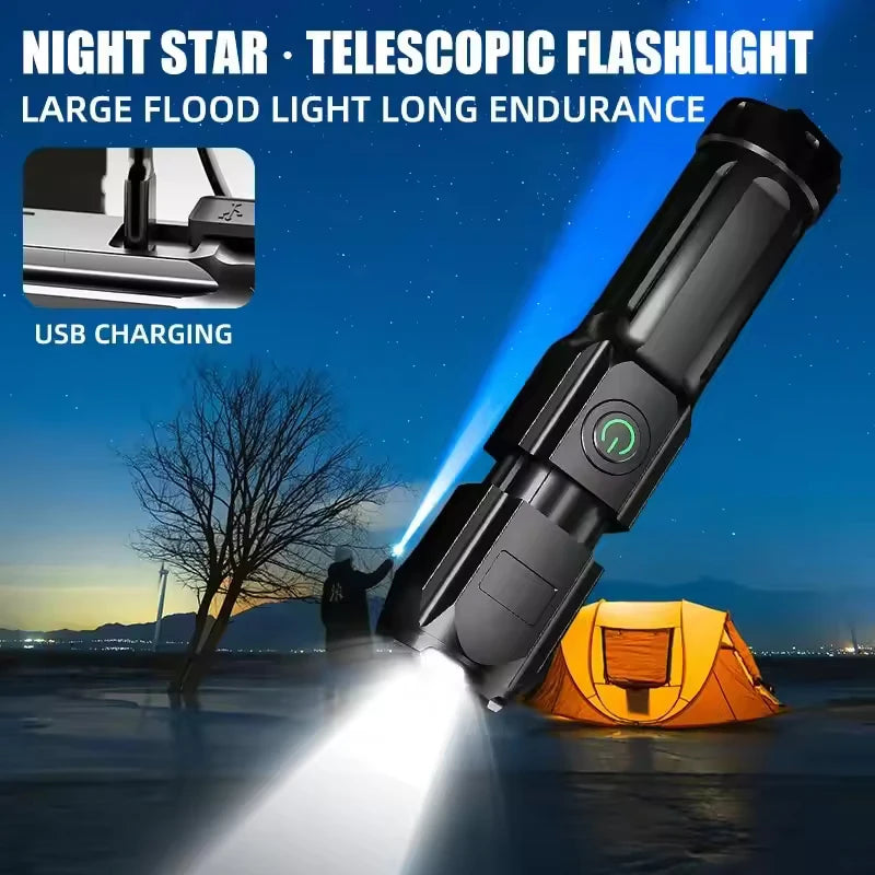 Torcia LED Ricaricabile USB Zoom Impermeabile Tascabile Faretto Camping Pesca
