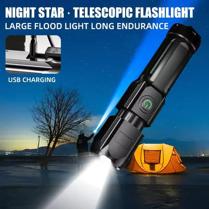 Torcia LED Ricaricabile USB Zoom Impermeabile Tascabile Faretto Camping Pesca