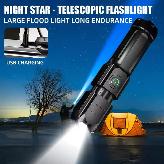 Torcia LED Ricaricabile USB Zoom Impermeabile Tascabile Faretto Camping Pesca
