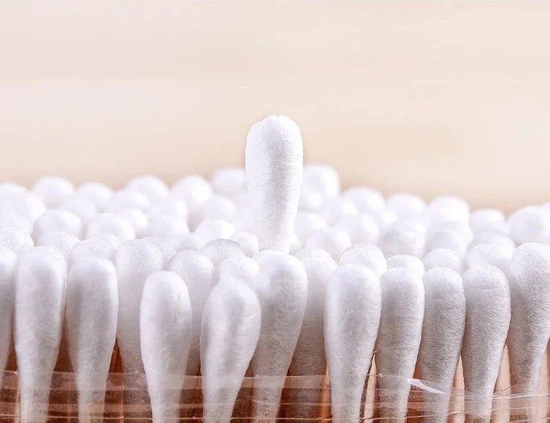 Porta cotton fioc trasparente quadrato con coperchio in bambù contenitore bagno