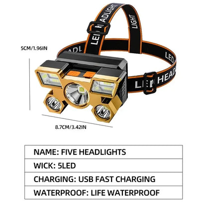 Lampada frontale LED ricaricabile USB potente pesca campeggio caccia trekking